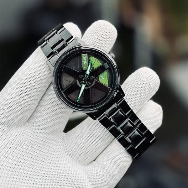 Velocity Black Car Sport Rim Wristwatch