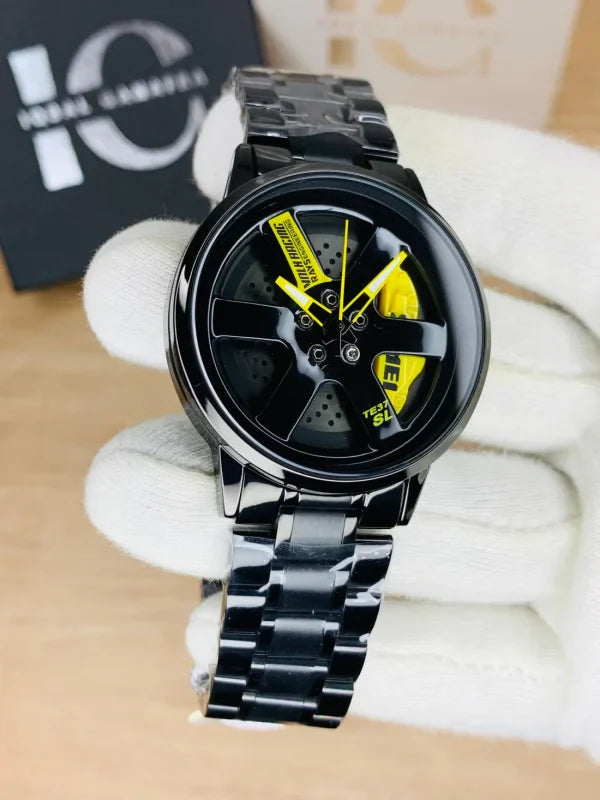 Velocity Black Car Sport Rim Wristwatch