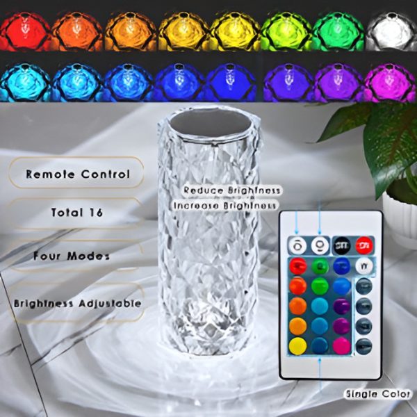 16 Colors Diamond Rose Crystal Lamp Bedside Acrylic Table Lamp | Led Touch Lamp